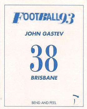 1993 Select AFL Stickers #38 John Gastev Back